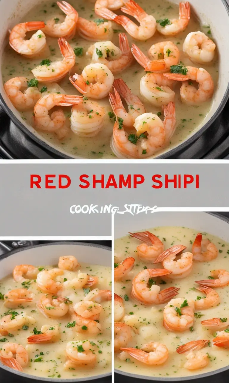 Close-up of shrimp scampi sauce simmering in skillet