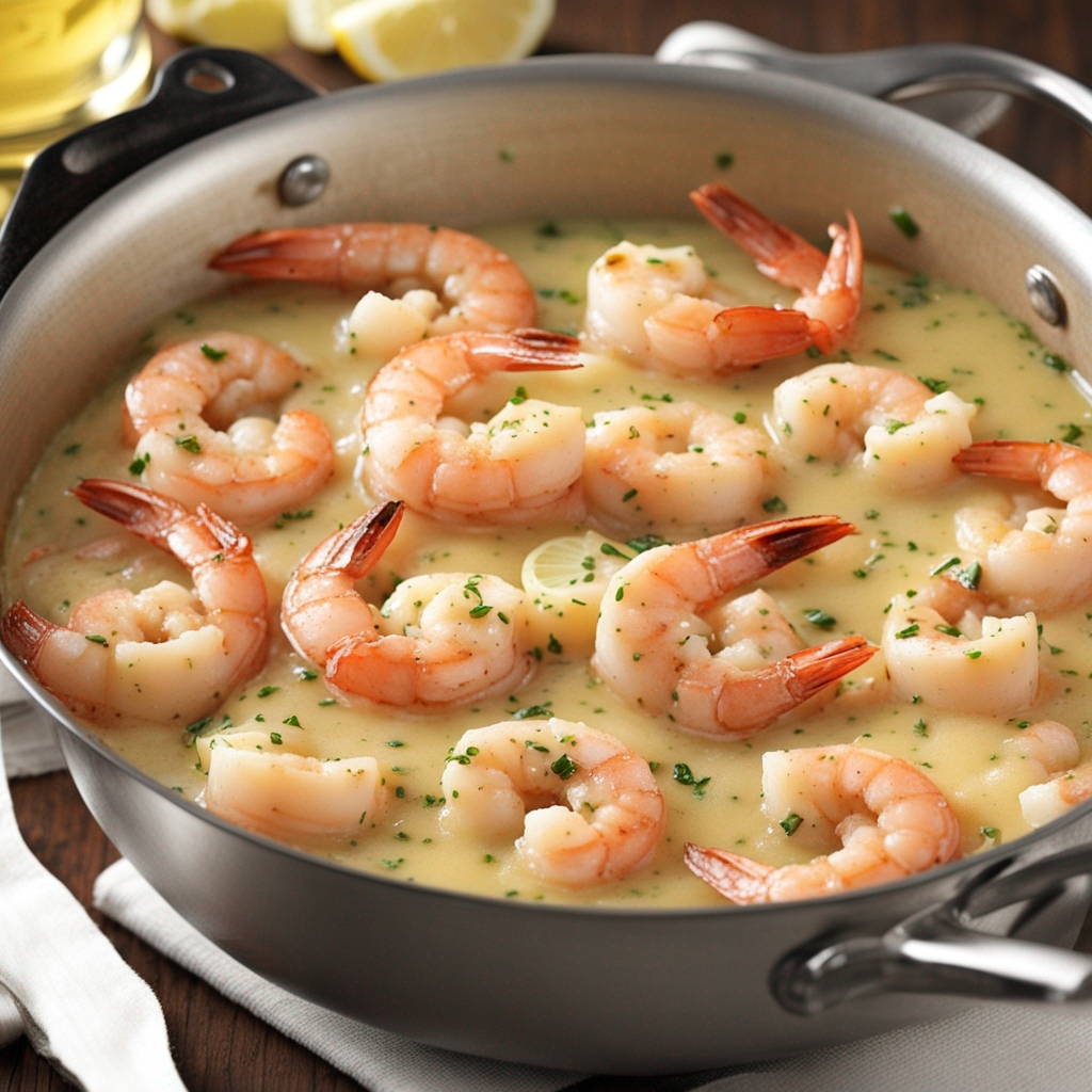 Plated Red Lobster Shrimp Scampi with pasta