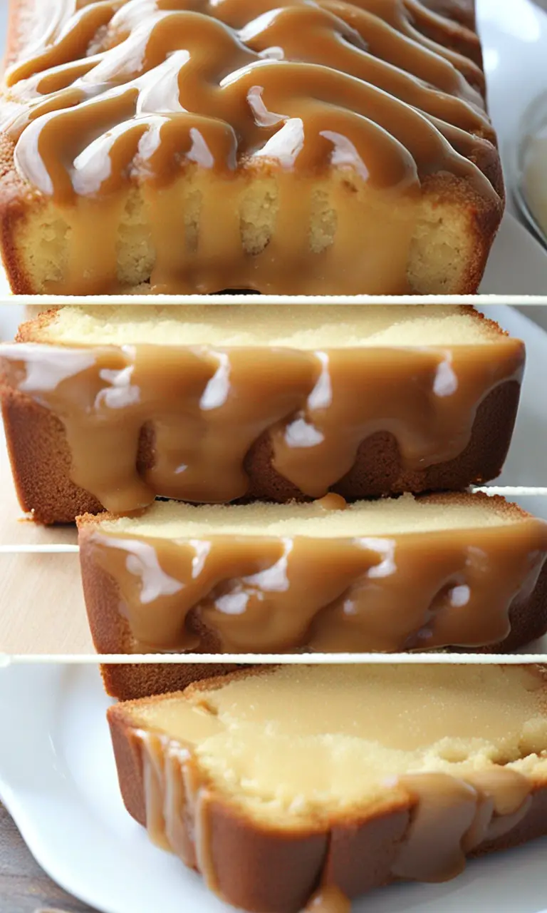 Sliced Caramel Cream Cheese Bread served on a rustic wooden board.