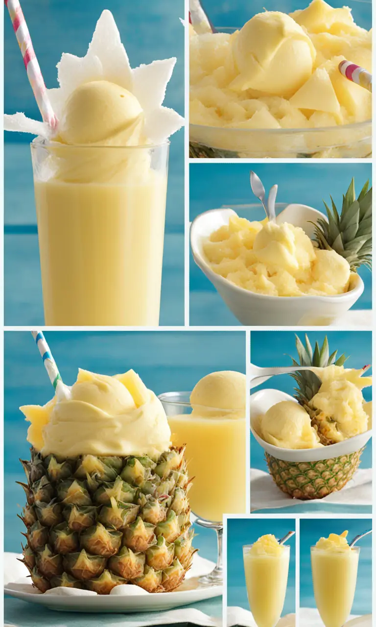 Blending Frozen Pineapple Chunks with Vanilla Ice Cream.