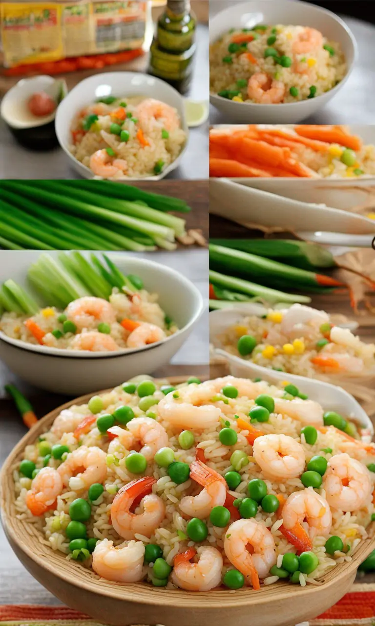 Sautéing shrimp and vegetables in a hot wok for authentic fried rice.