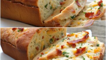 Close-up of Loaded Bacon Cheddar Bread with melted cheese and crisp bacon toppings.