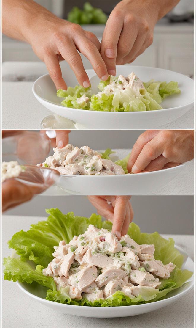 Mixing the creamy chicken salad in a large bowl.