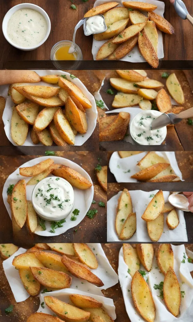 Fresh Russet potatoes being cut into even wedges for baking.