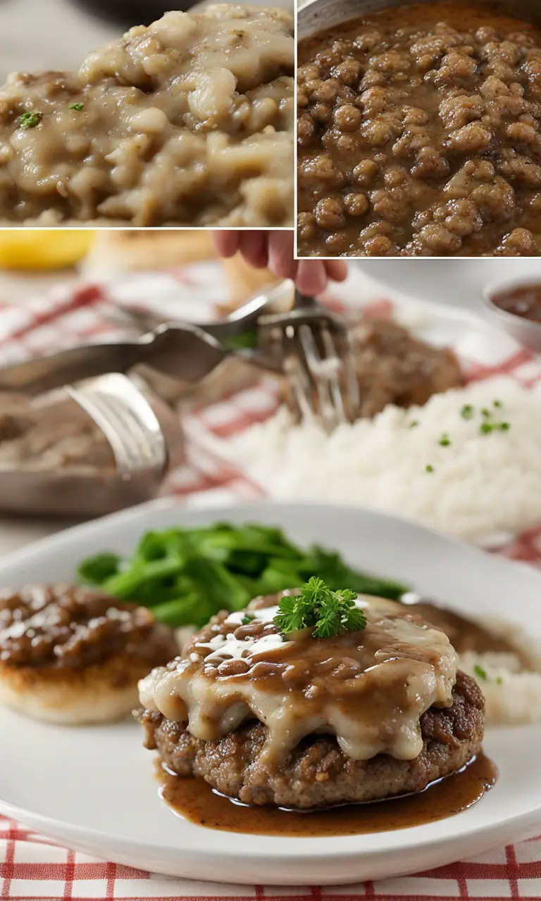 Final Presentation of Hamburger Steak with Onion Gravy and Side Dishes