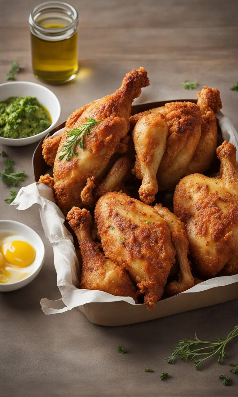 Homemade KFC-style chicken on a family dinner table.