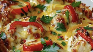 Discover how to make this delicious Cheesy Chicken and Peppers Bake, perfect for a busy weeknight dinner!