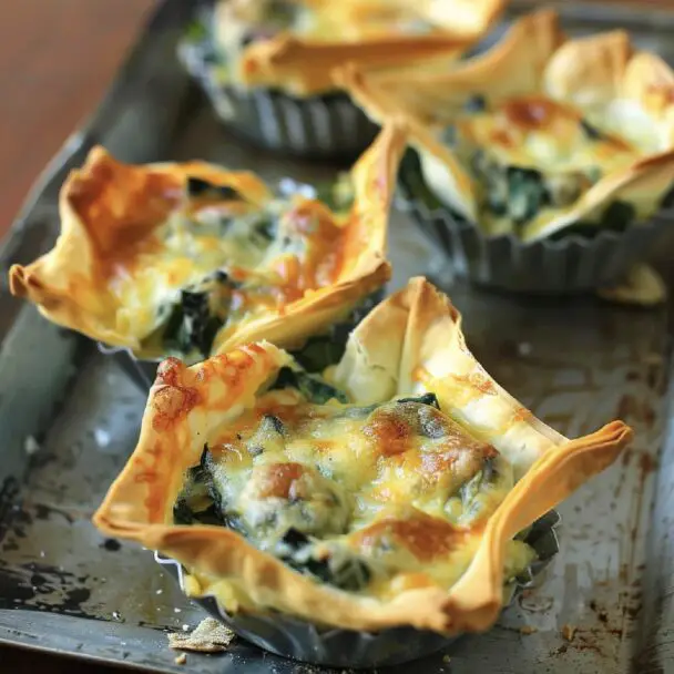 Spinach and Artichoke Dip Wonton Cups on elegant serving tray