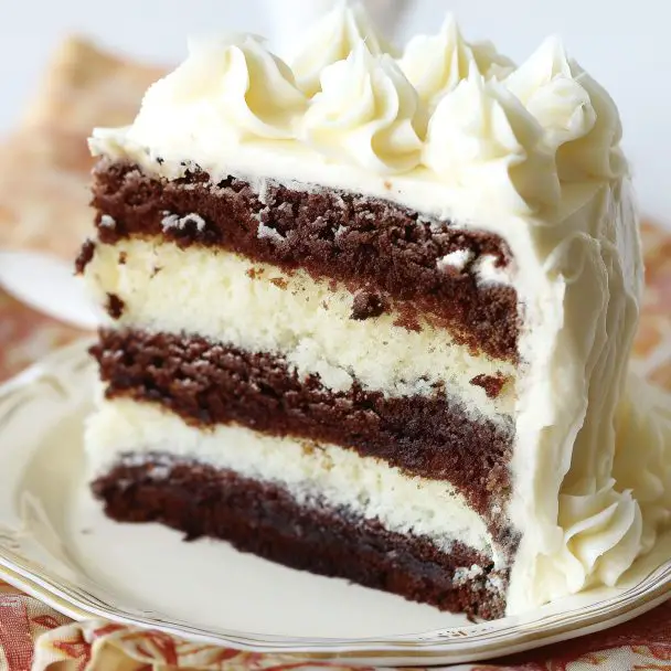 3-Ingredient White Layer Cake with Fudgy Brownie Recipe