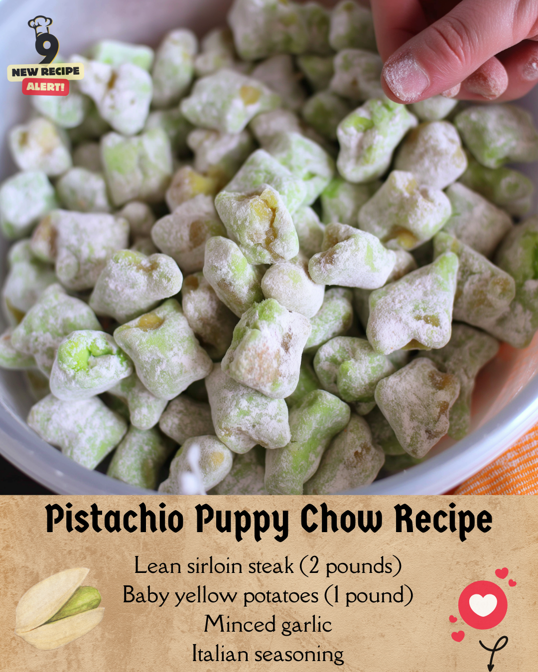 Step up your snack game with this easy-to-make Pistachio Puppy Chow! Perfect for parties or as a delightful treat for yourself, this recipe is a crowd-pleaser. Pin it now for your next snack craving!