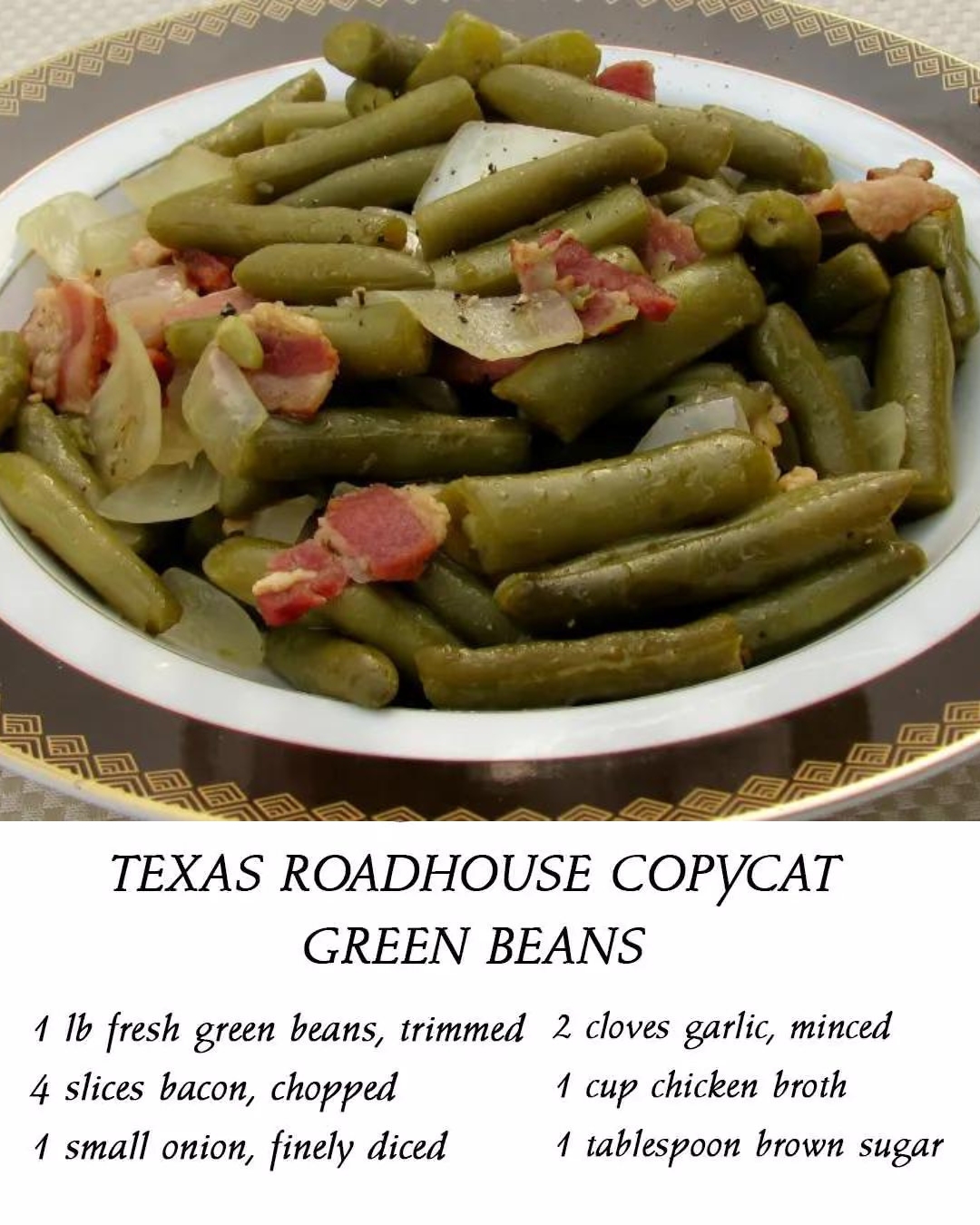 Texas Roadhouse style green beans at dinner - Pinterest Pin