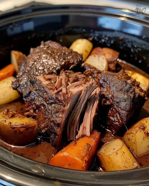 Delicious slow cooker pot roast with tender beef and savory vegetables, perfect for easy family dinners.