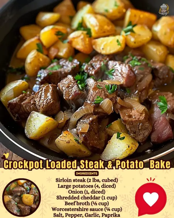 Crockpot Loaded Steak and Potato Bake