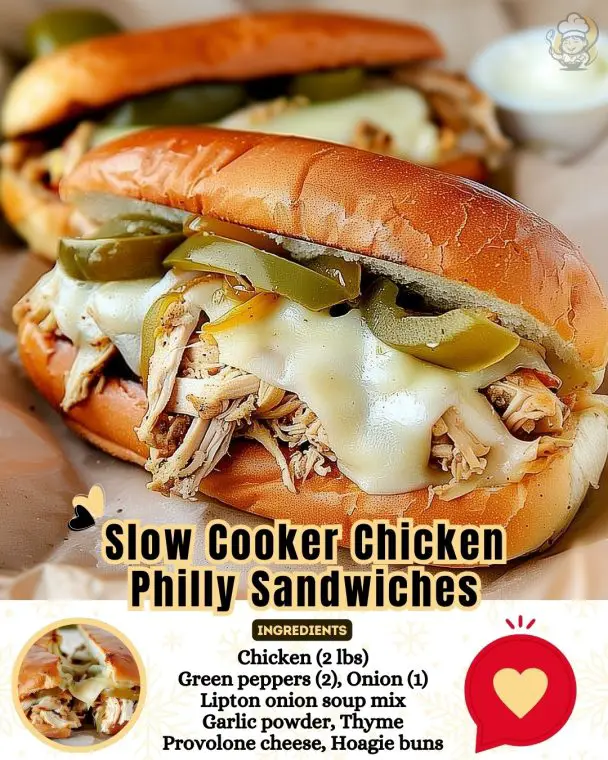 Slow Cooker Chicken Philly Sandwiches